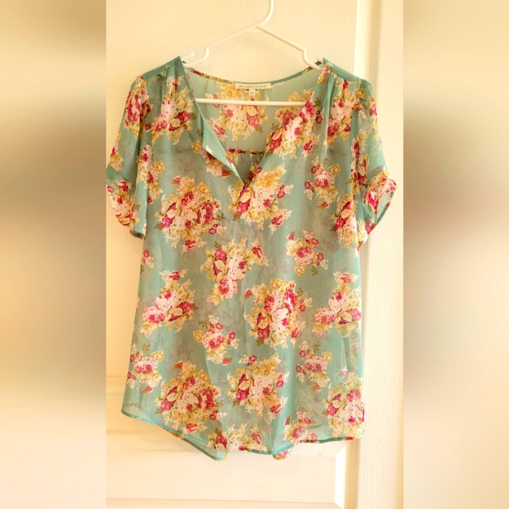 🌻Daniel Rainn Floral Blouse in Teal and Pink